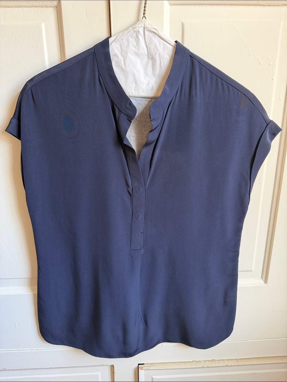 Elie Tahari Navy Short-Sleeve Silk Blouse